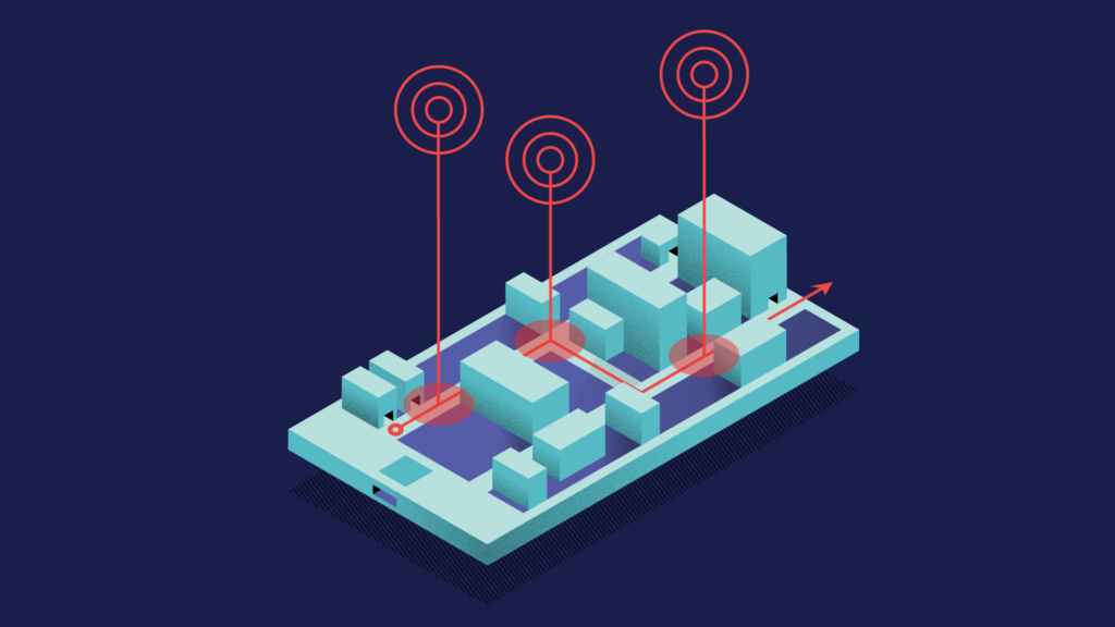 phone with 3d map and geo targeting points